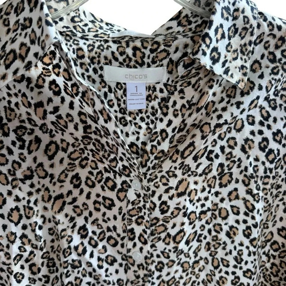Chico’s Chic Leopard Print Blouse Shirt Long Sleeve Collar No-iron 8 Medium - Picture 4 of 13